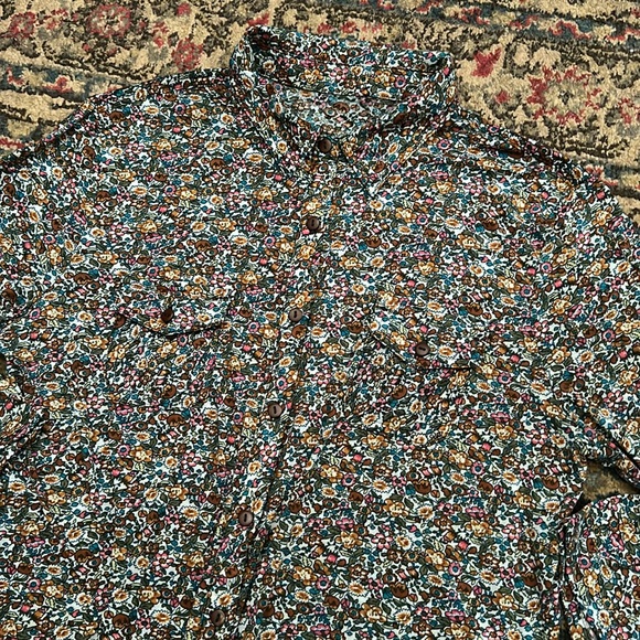 Vintage Retro 70s Flower Power Wooden Button Down Floral Long Sleeve Top Size M - Picture 3 of 7